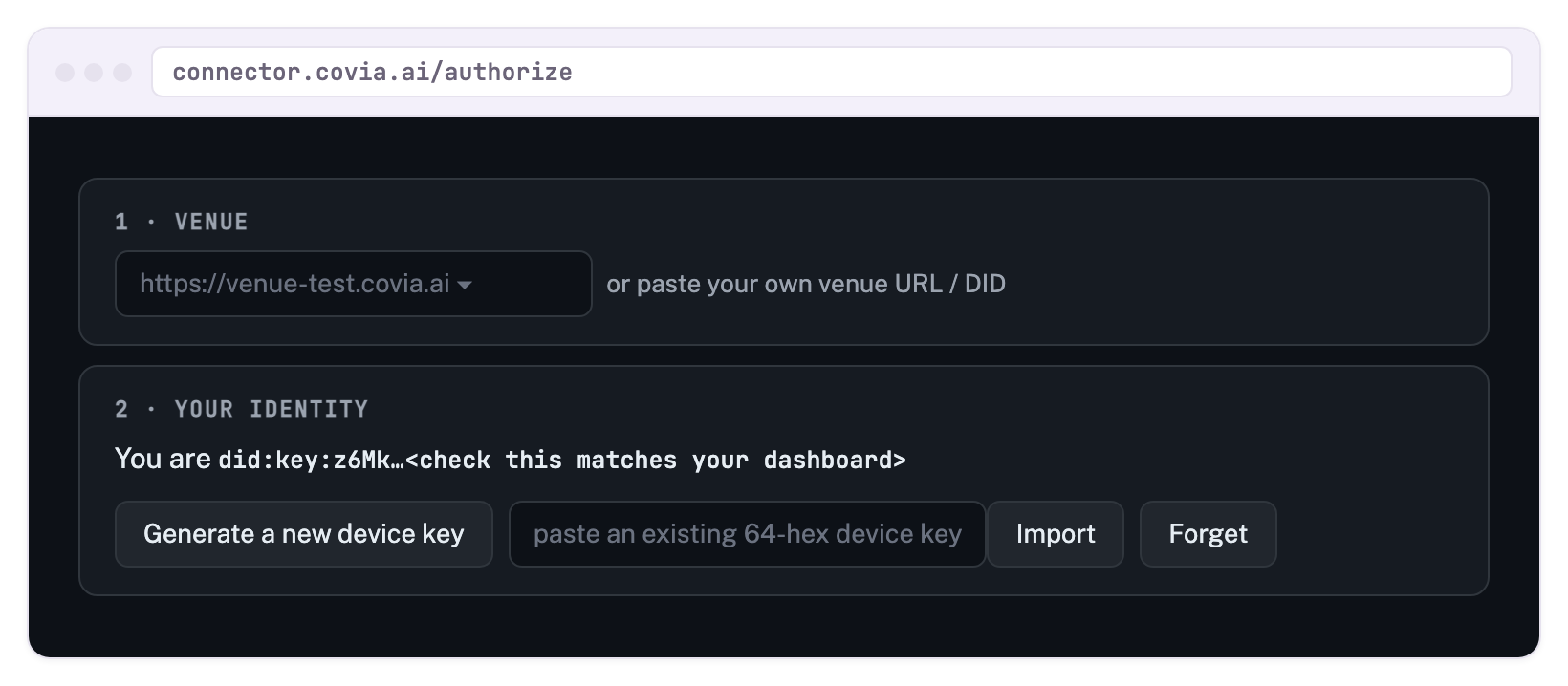 The connector consent page: venue and identity